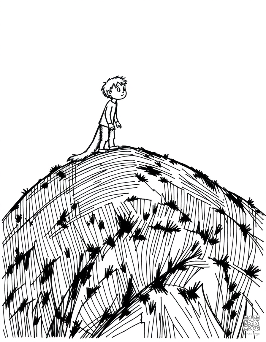 the boy who cried wolf on a hillside coloring page Crosshatch style - free printable