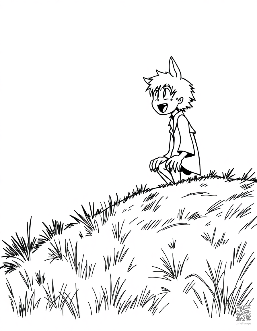 the boy who cried wolf on a hillside coloring page Manga style - free printable
