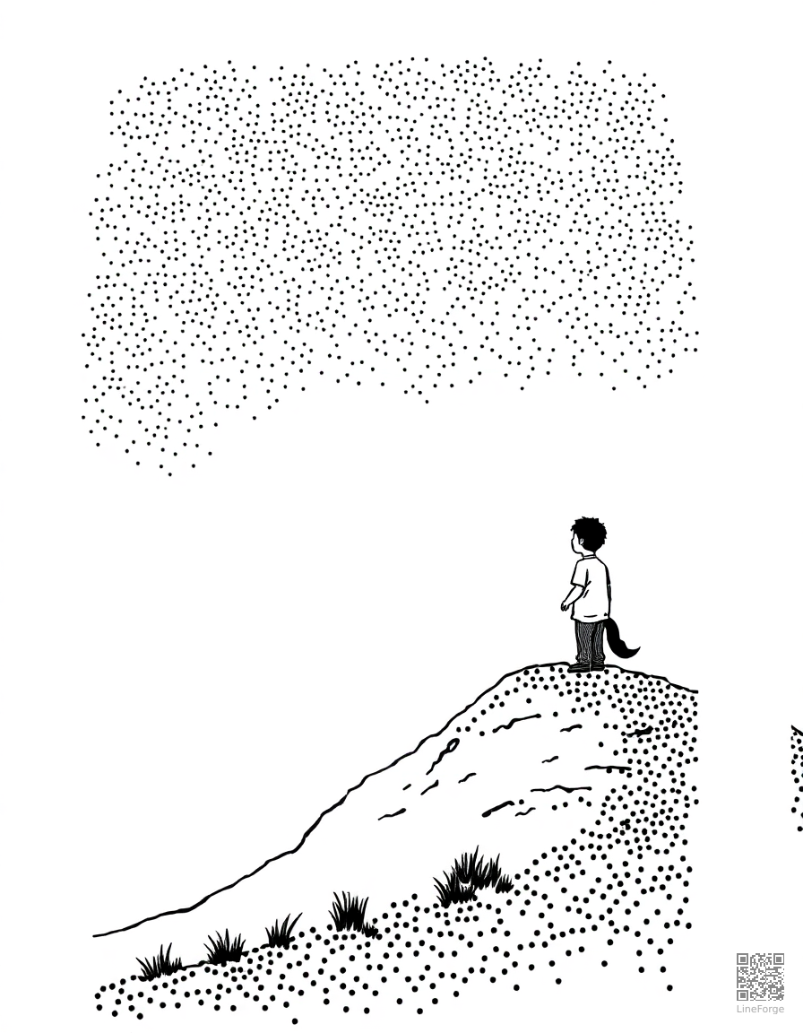 the boy who cried wolf on a hillside coloring page Stipple style - free printable