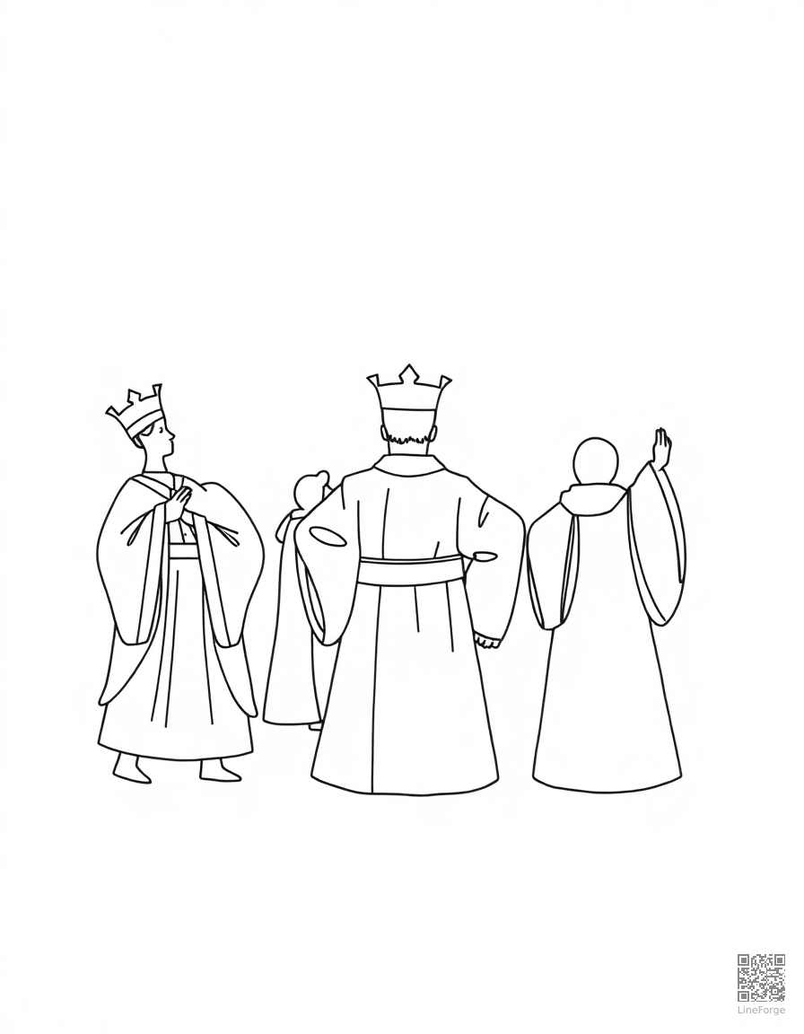 Free the emperors new clothes parade coloring page in minimal style — printable line art
