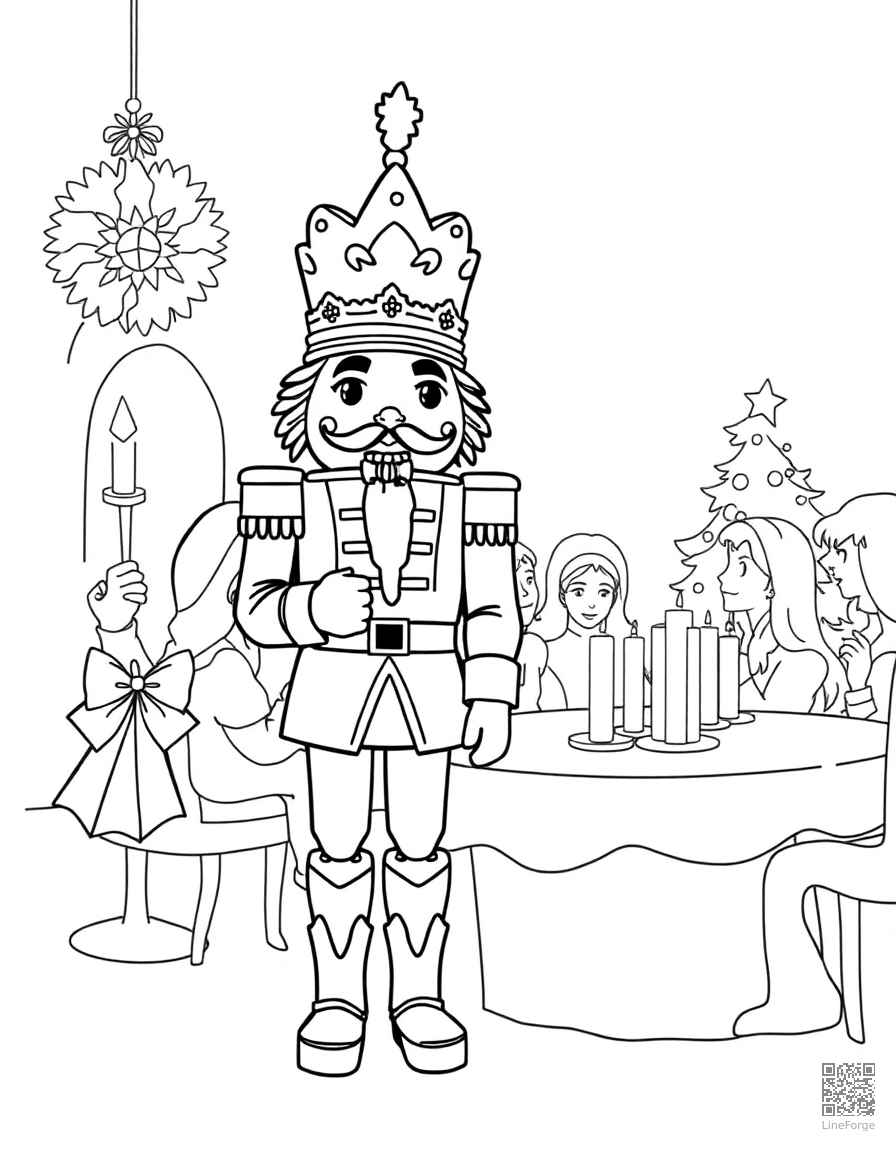 the nutcracker prince at a christmas party coloring page Contour style - free printable