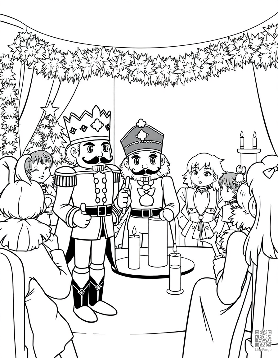 the nutcracker prince at a christmas party coloring page Manga style - free printable