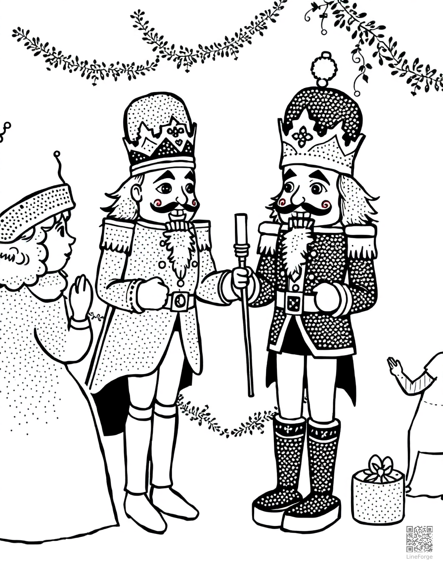 the nutcracker prince at a christmas party coloring page Stipple style - free printable