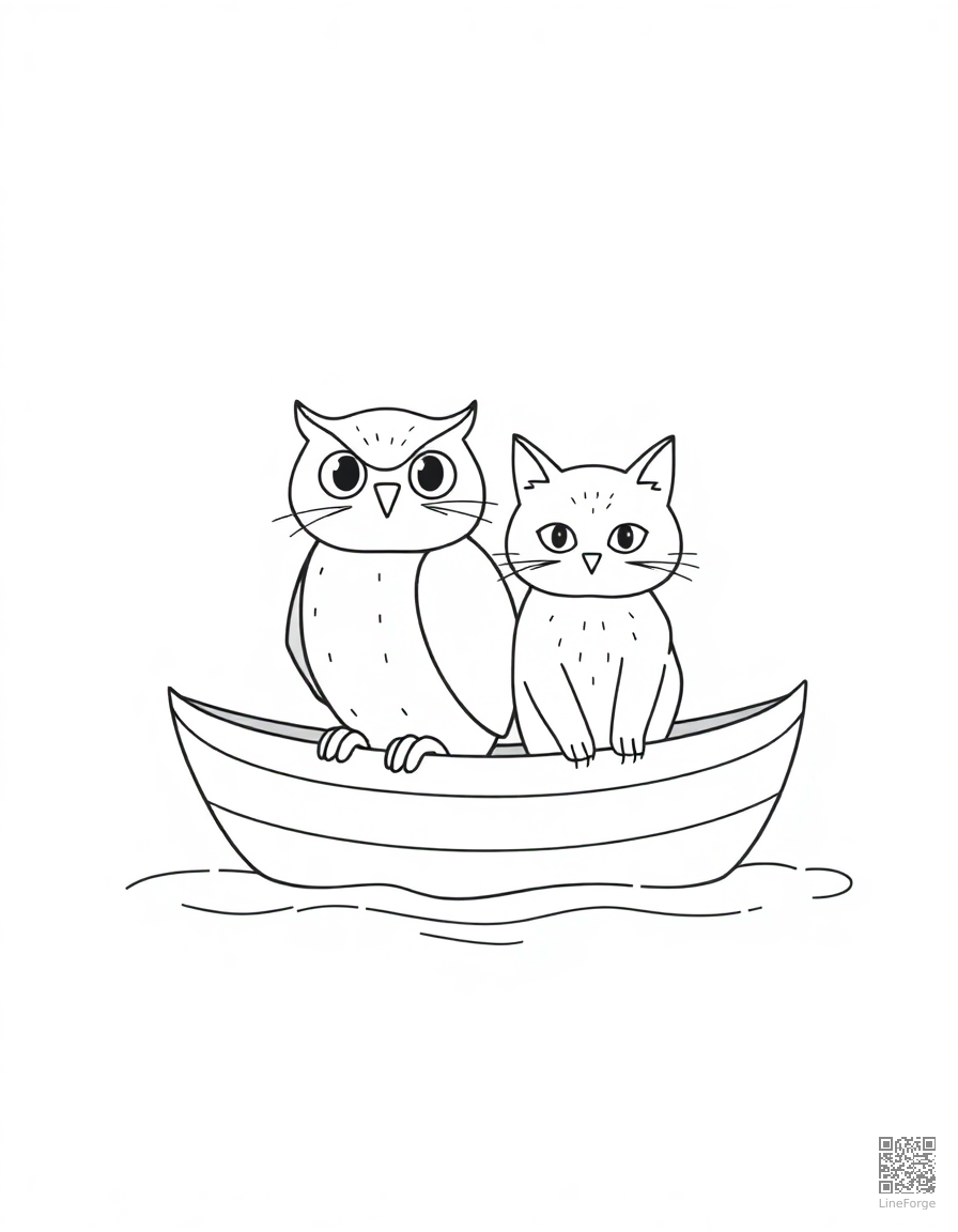 the owl and the pussycat in a boat coloring page Minimal style - free printable