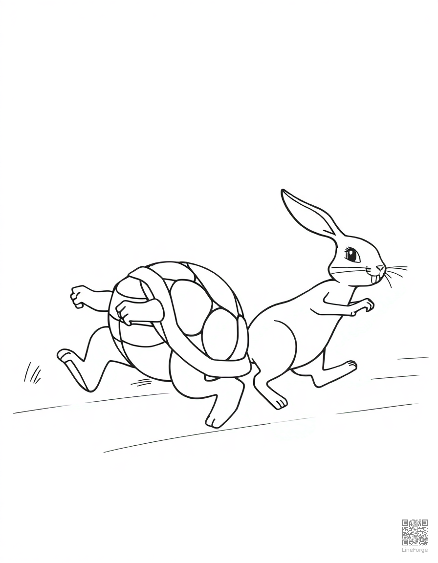Free the tortoise and the hare racing coloring page in contour style — printable line art