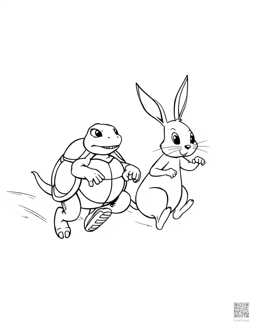 Free the tortoise and the hare racing coloring page in manga style — printable line art