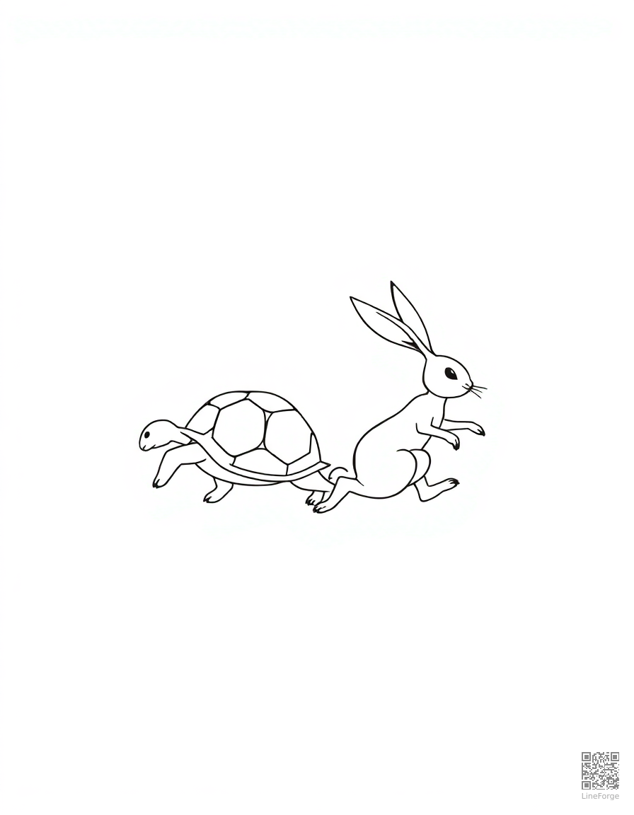 Free the tortoise and the hare racing coloring page in minimal style — printable line art
