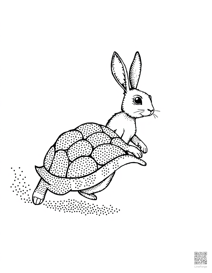 the tortoise and the hare racing coloring page Stipple style free printable