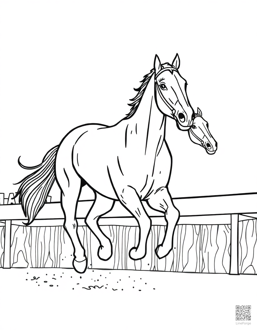 thoroughbred racehorse crossing the finish line coloring page Contour style - free printable