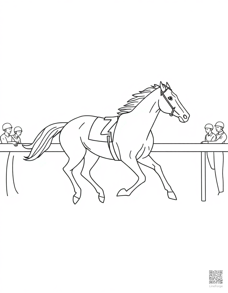 thoroughbred racehorse crossing the finish line coloring page Minimal style - free printable