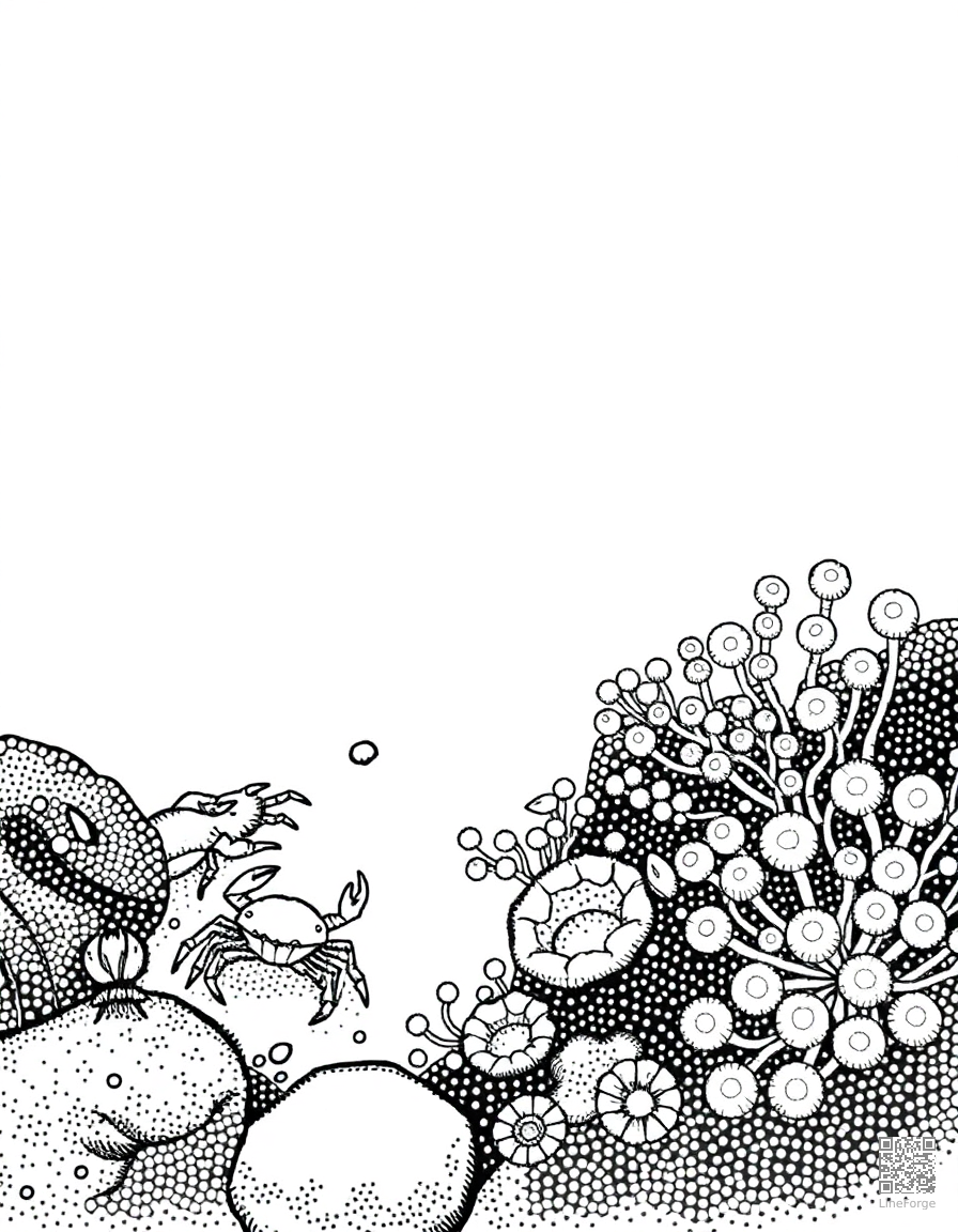 tide pool with tiny crabs and anemones coloring page Stipple style - free printable