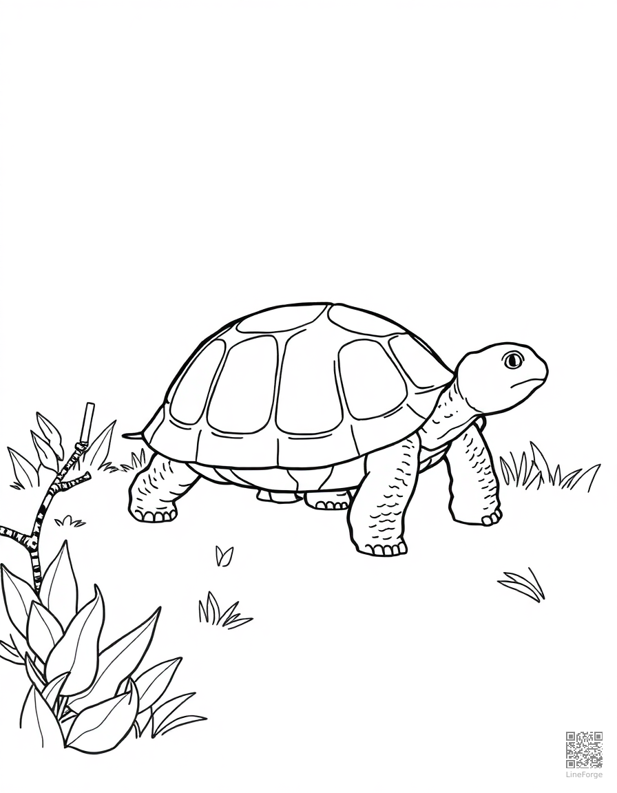 tortoise walking through a garden coloring page Minimal style - free printable