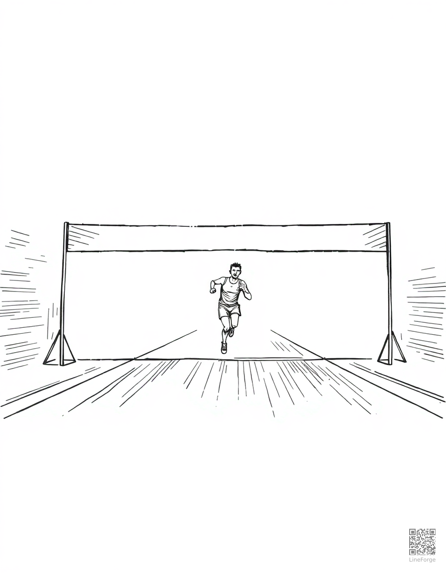 track runner crossing the finish line coloring page Crosshatch style - free printable