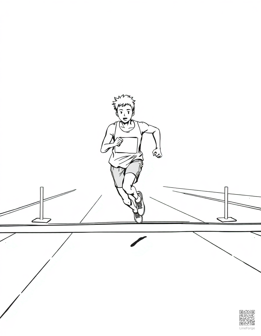track runner crossing the finish line coloring page Manga style - free printable