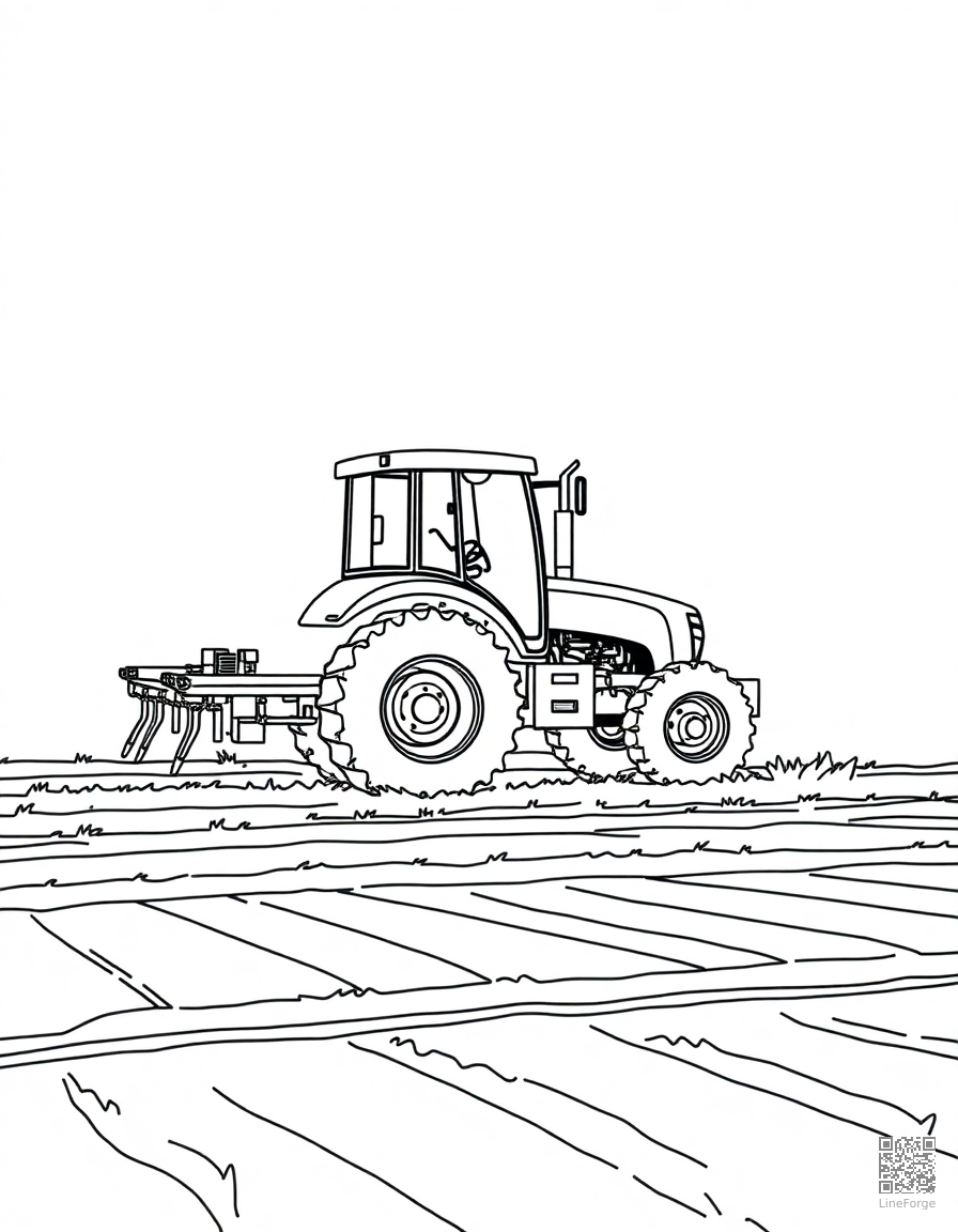 tractor plowing a farm field coloring page Minimal style - free printable