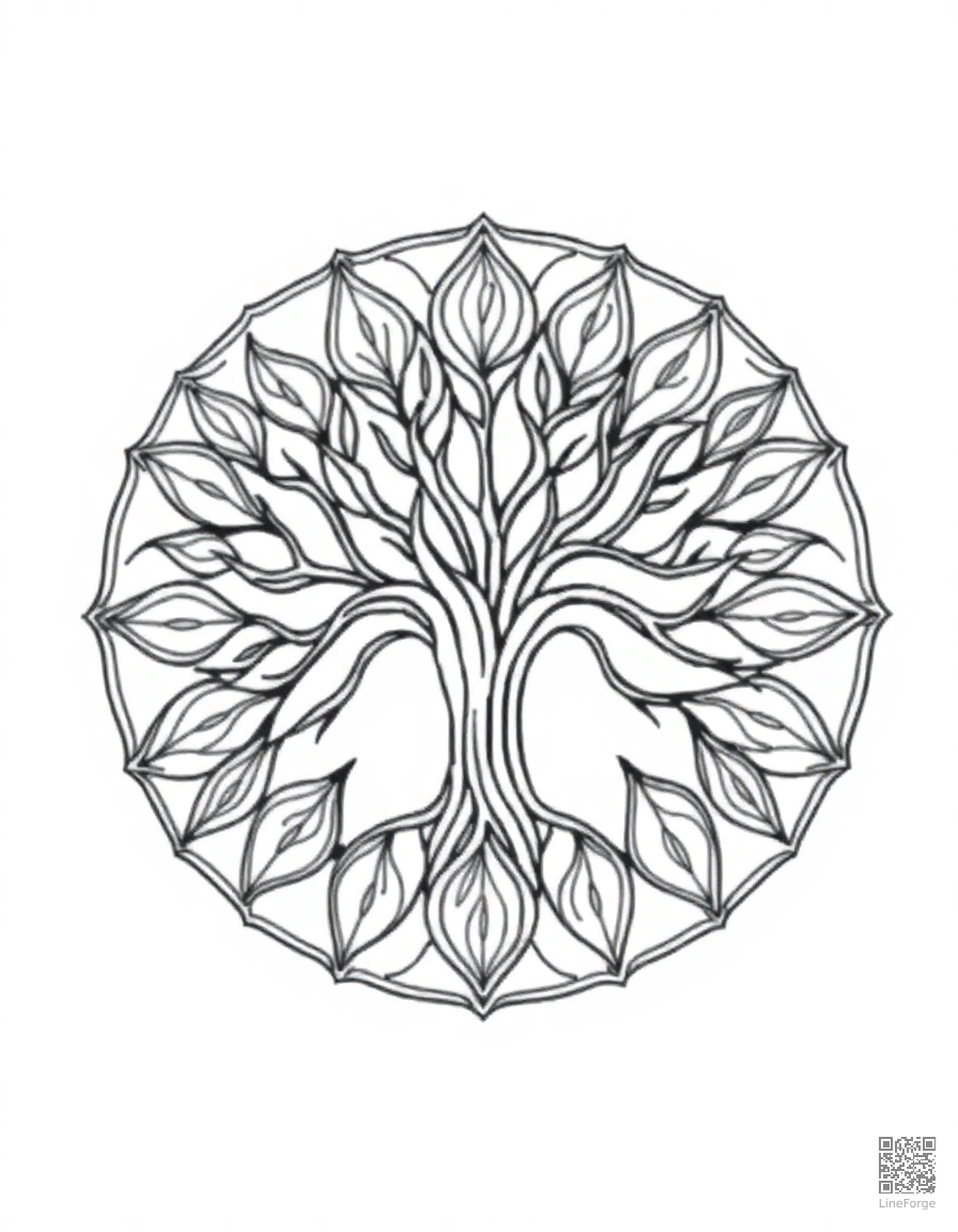 tree of life mandala design coloring page Contour style - free printable