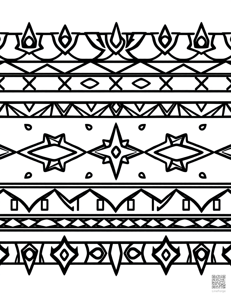 tribal pattern with bold geometric lines coloring page Contour style - free printable