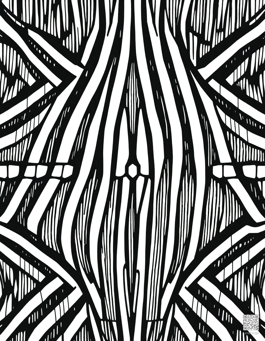 tribal pattern with bold geometric lines coloring page Crosshatch style - free printable