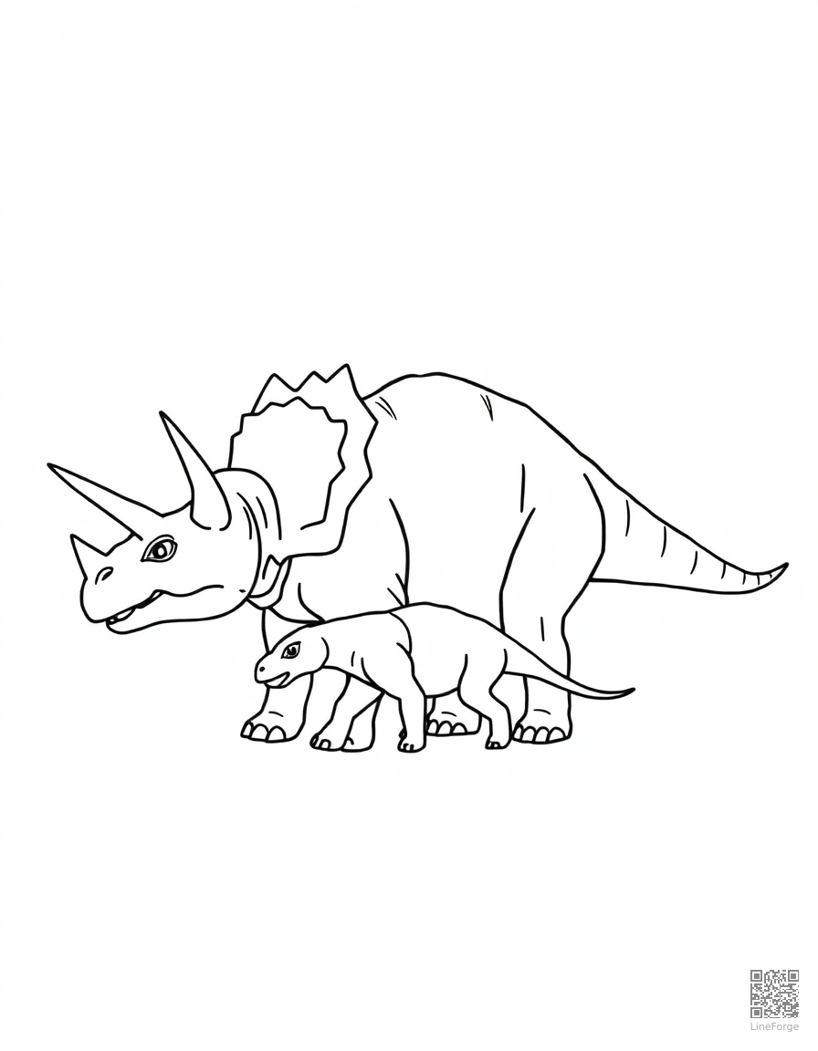triceratops defending baby from a predator coloring page Minimal style - free printable