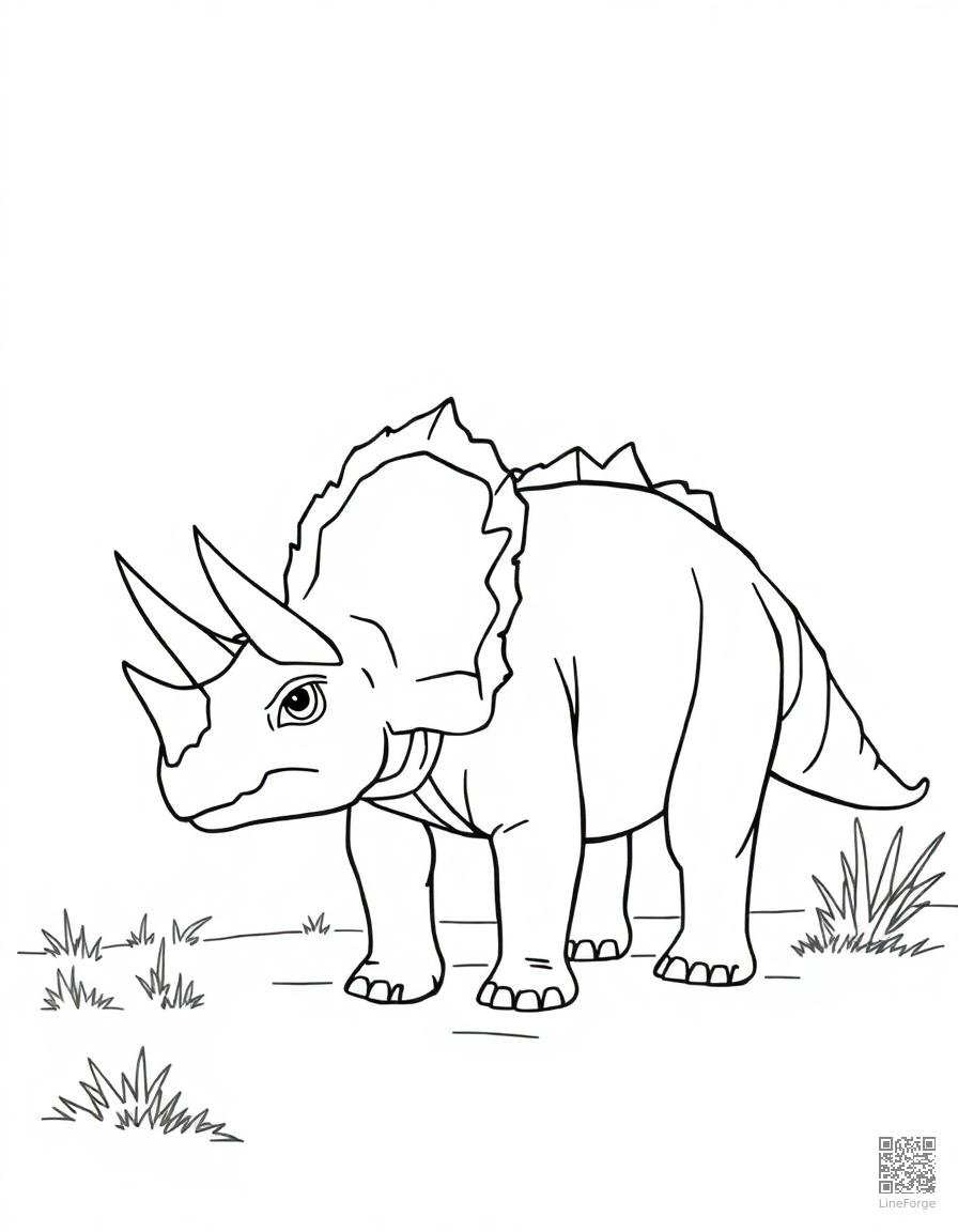 Triceratops in a prehistoric landscape coloring page Minimal style - free printable
