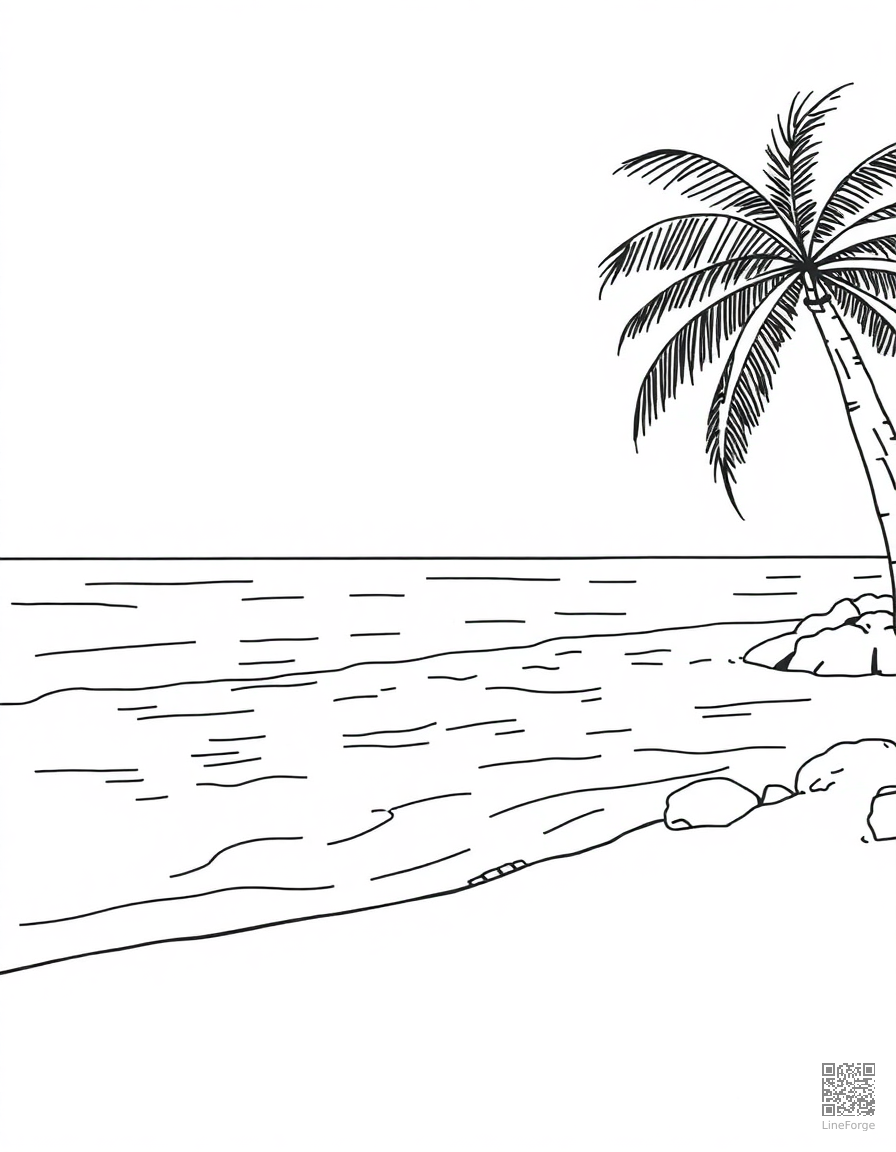 tropical beach with crystal clear water coloring page Minimal style - free printable