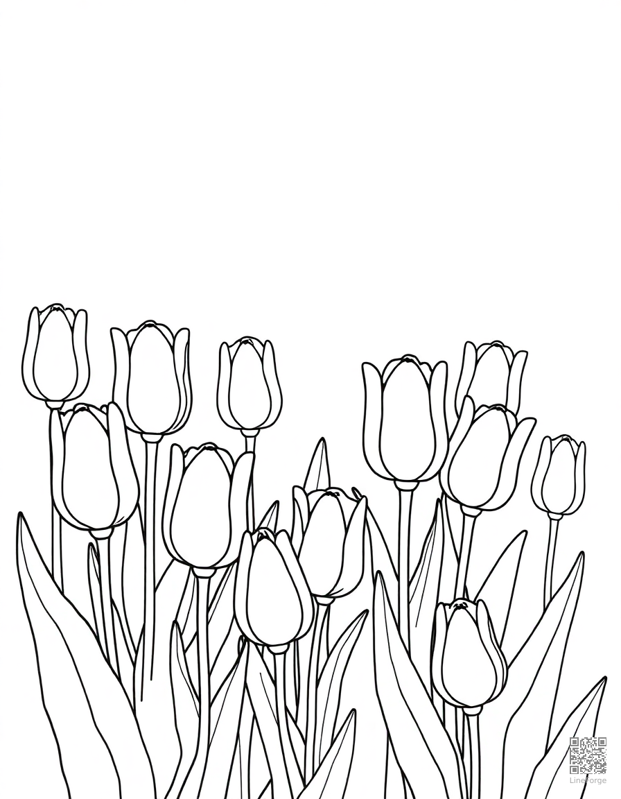tulip garden in full spring bloom coloring page Minimal style - free printable