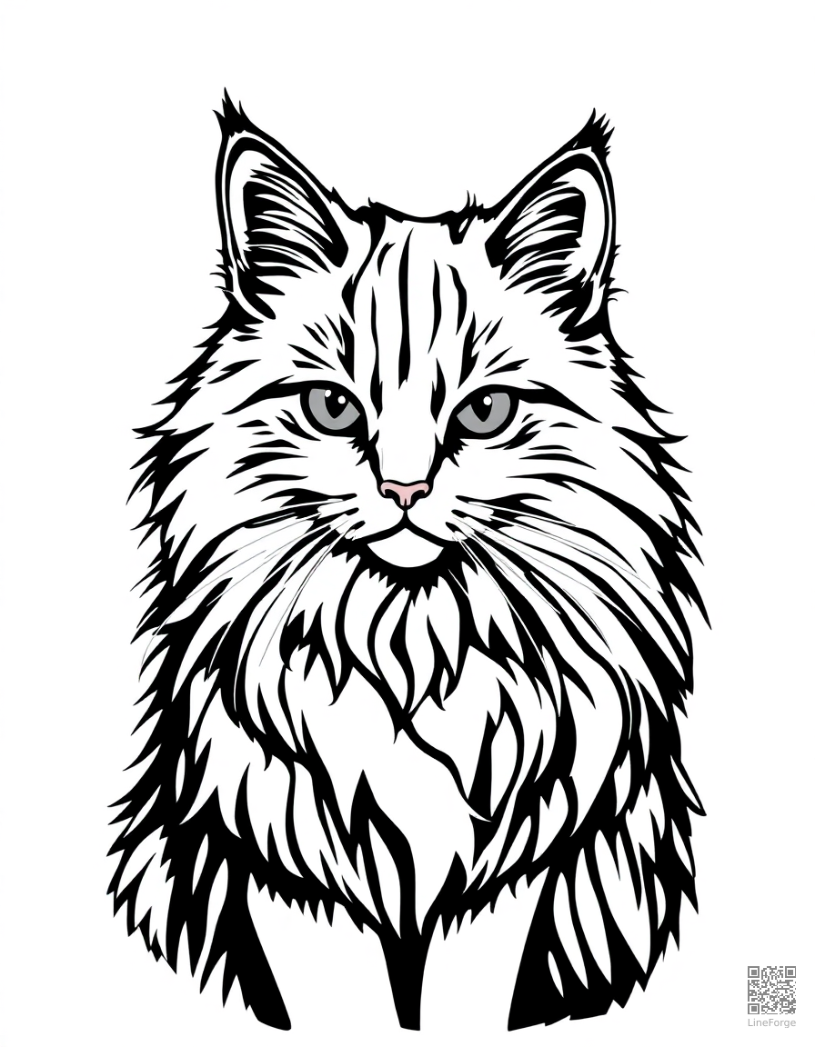 turkish angora cat with flowing white fur coloring page Woodcut style - free printable