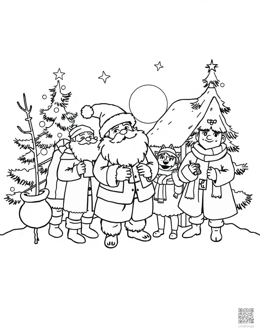 twelve days of christmas illustration coloring page Manga style - free printable