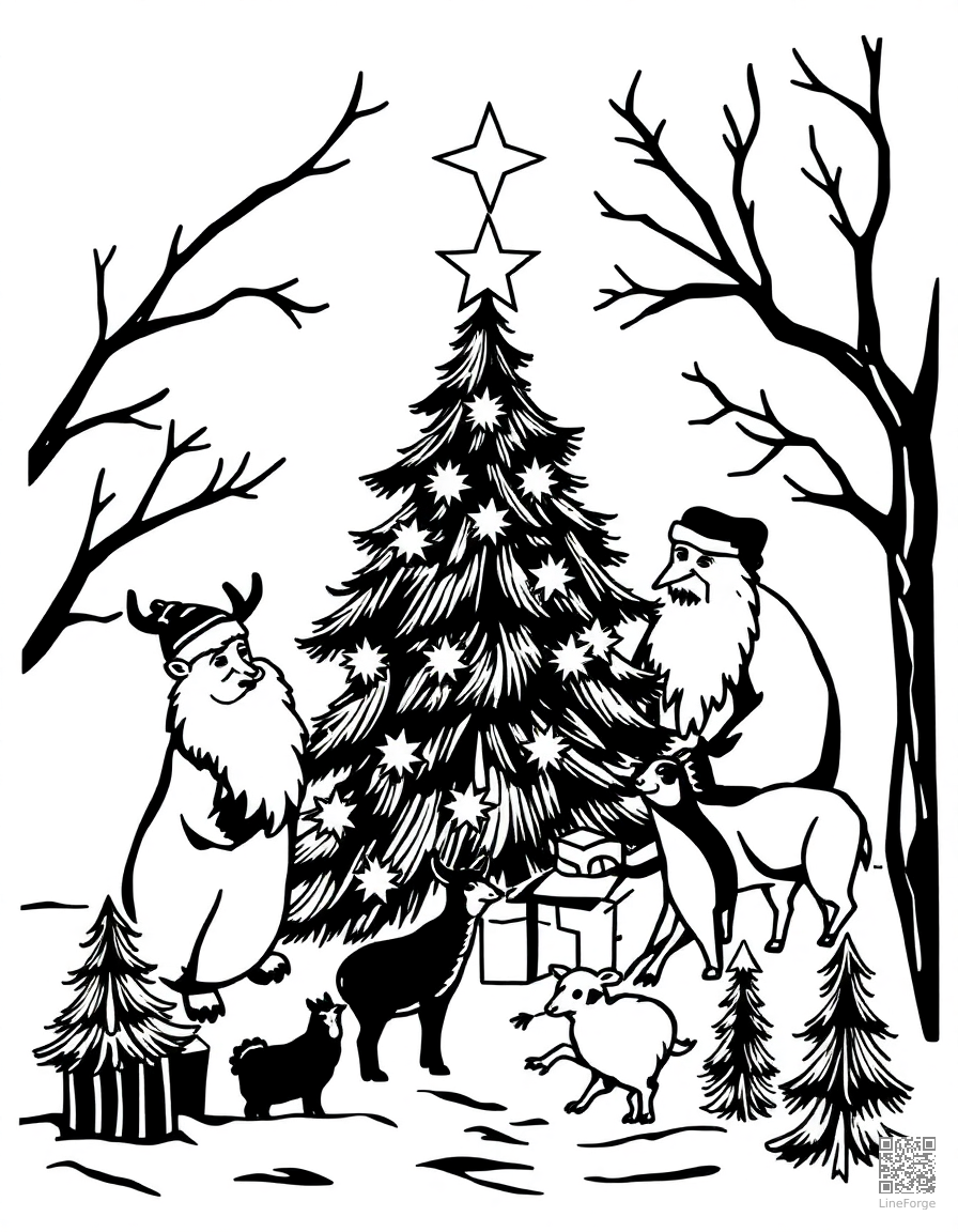twelve days of christmas illustration coloring page Woodcut style - free printable