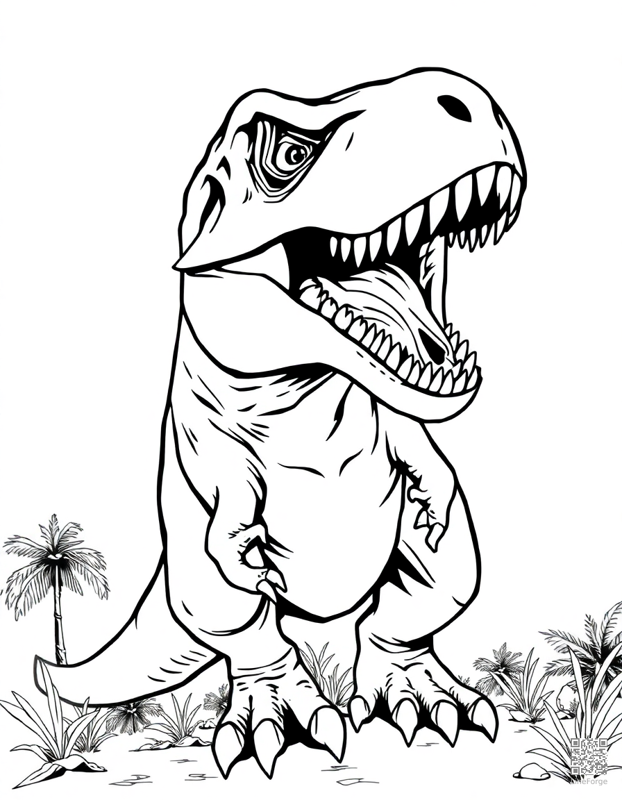 Tyrannosaurus Rex roaring coloring page Manga style free printable
