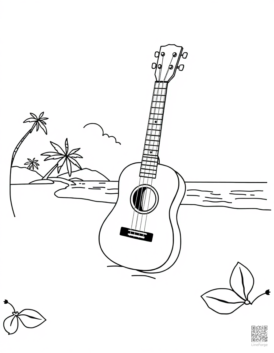 ukulele on a hawaiian beach coloring page Minimal style - free printable