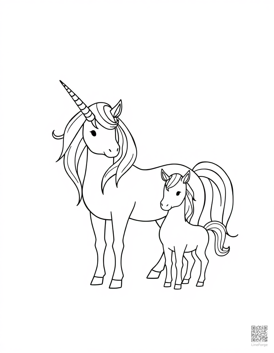 unicorn family with baby unicorn coloring page Minimal style free printable