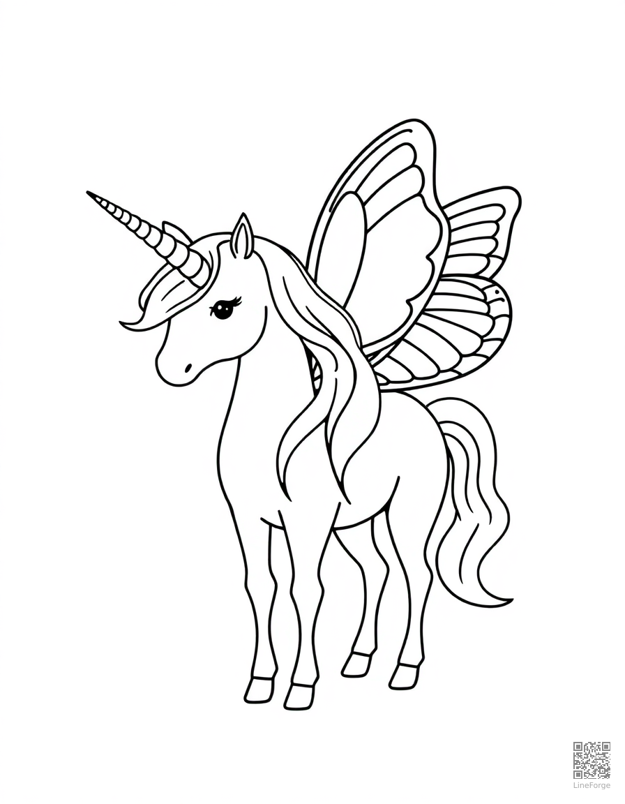 unicorn with butterfly wings coloring page Minimal style - free printable