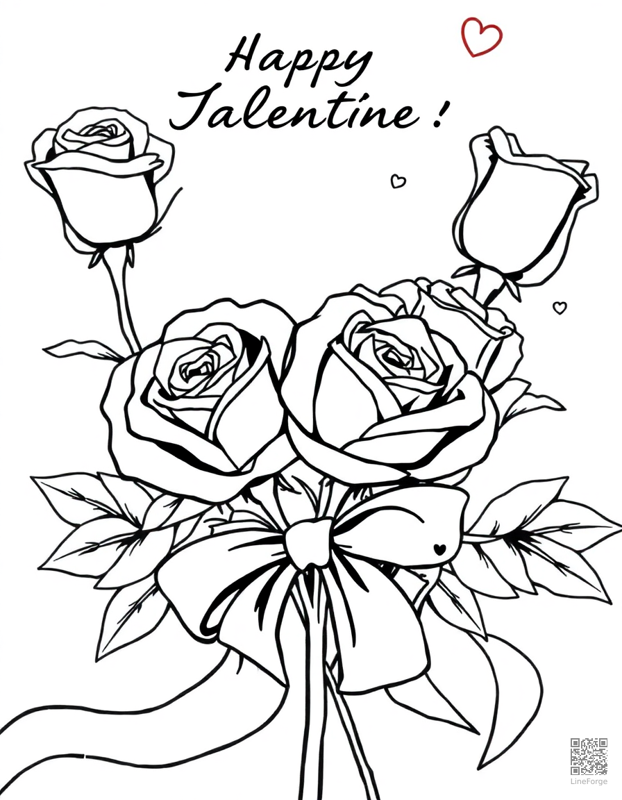 valentine card with roses and ribbons coloring page Manga style - free printable
