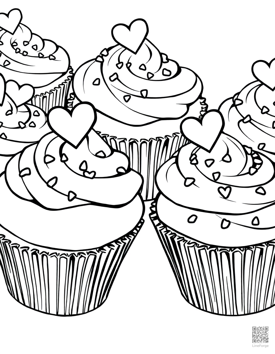 valentines cupcakes with heart sprinkles coloring page Manga style - free printable