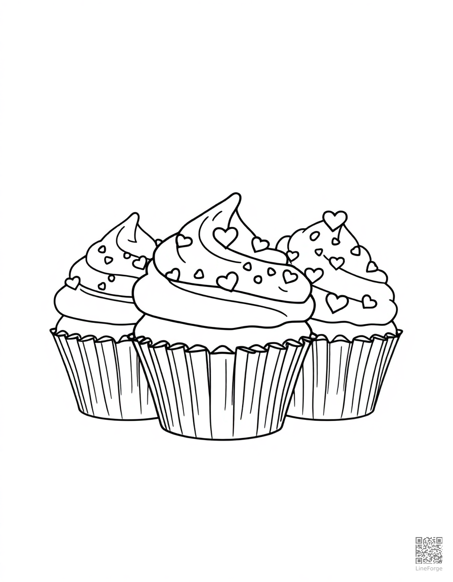 valentines cupcakes with heart sprinkles coloring page Minimal style - free printable