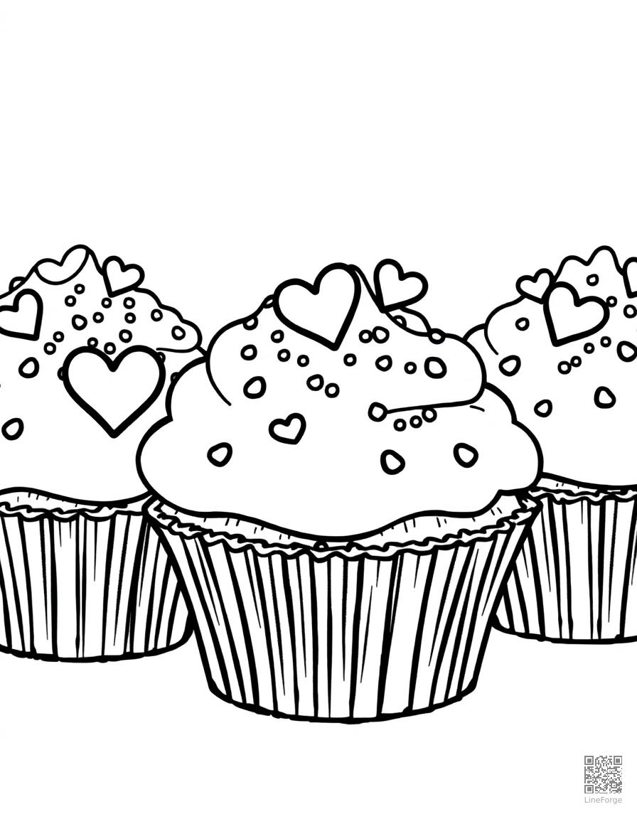valentines cupcakes with heart sprinkles coloring page Stipple style - free printable