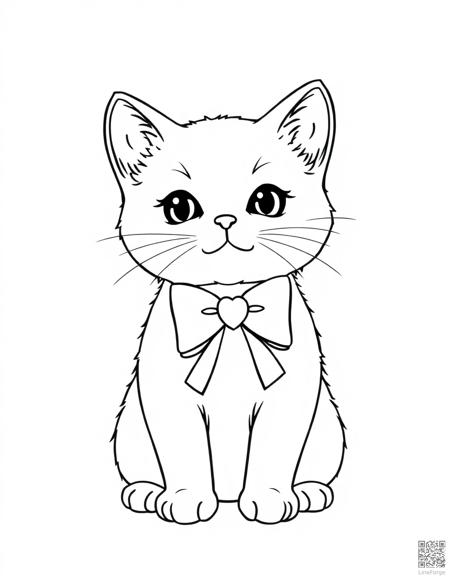 valentines day kitten with bow coloring page Minimal style - free printable