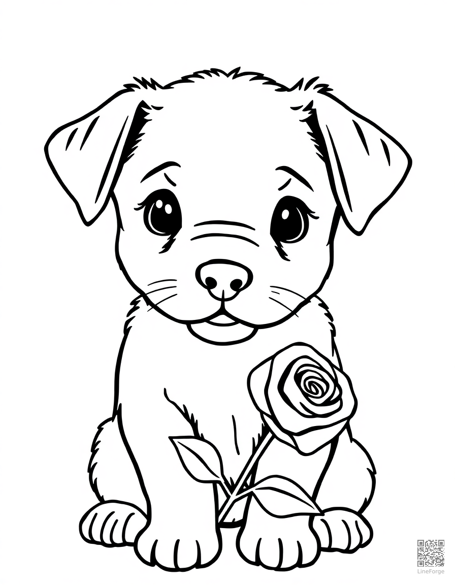 valentines day puppy with a rose coloring page Minimal style - free printable