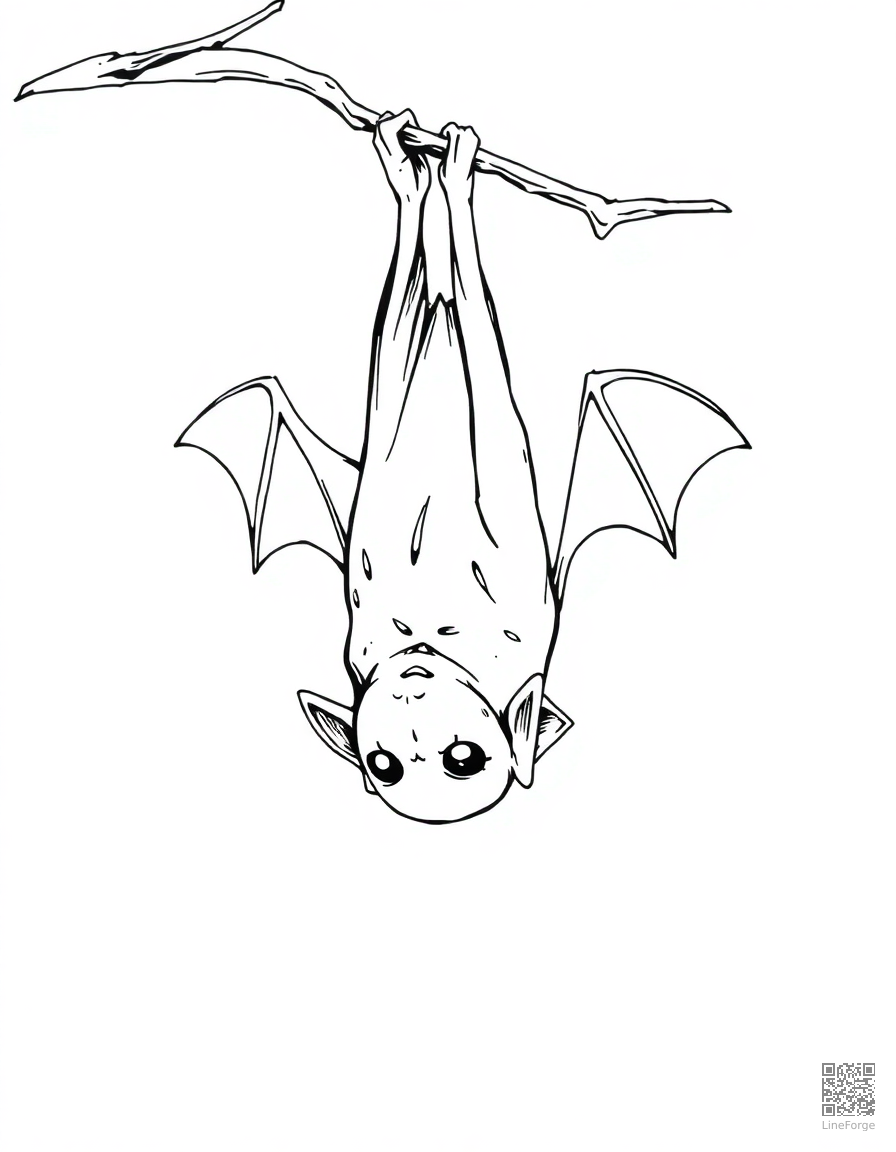 vampire bat hanging upside down coloring page Manga style - free printable