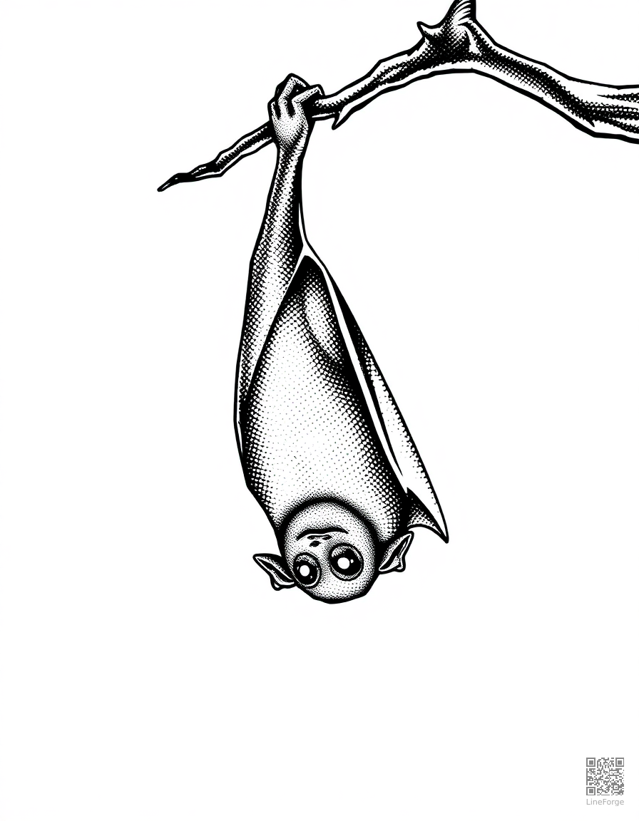 vampire bat hanging upside down coloring page Stipple style - free printable