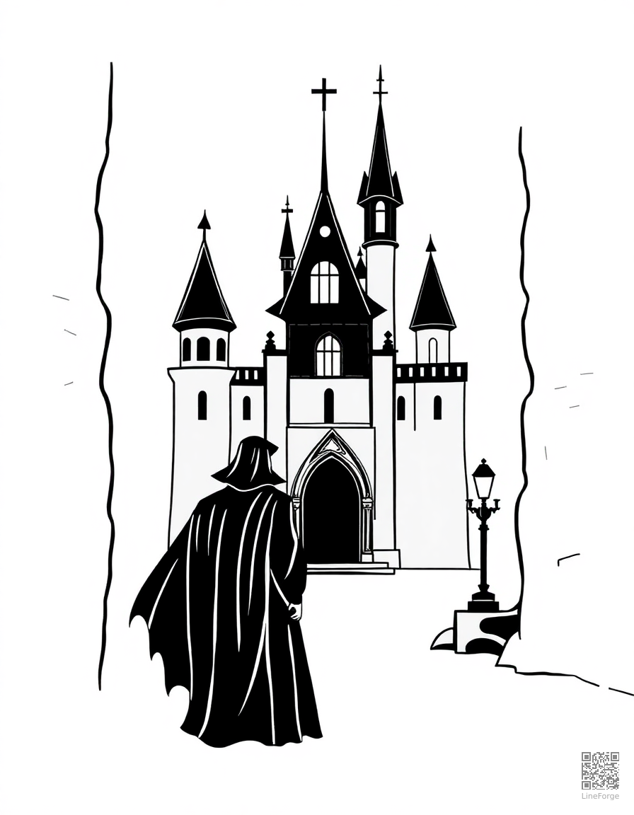vampire in a dark gothic castle coloring page Minimal style - free printable