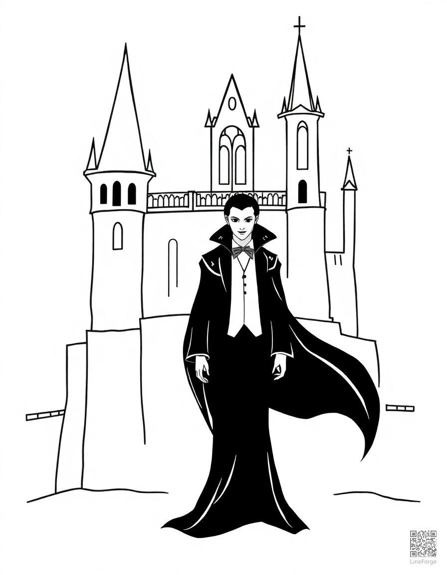 Vampire in a gothic castle coloring page Minimal style - free printable