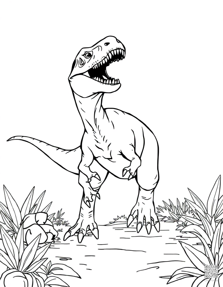 Velociraptor hunting coloring page Contour style - free printable