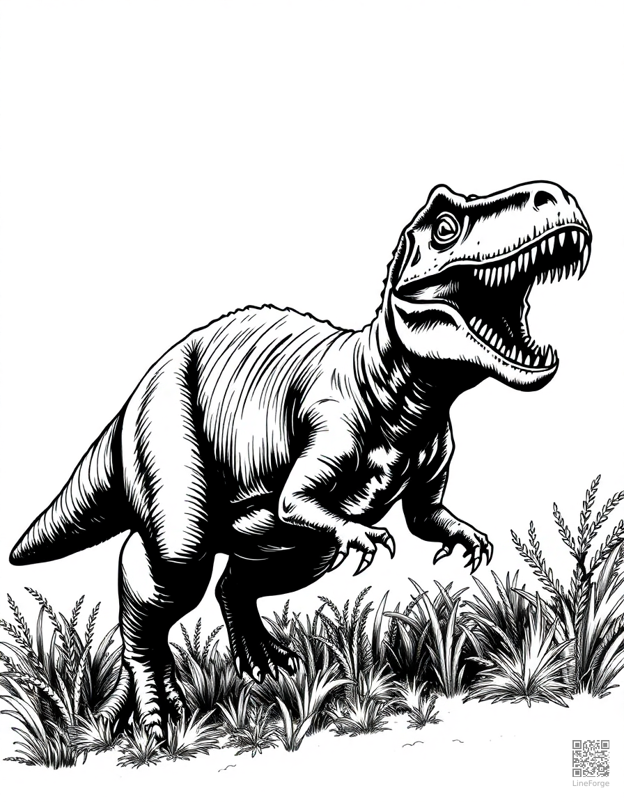 Velociraptor hunting coloring page Crosshatch style - free printable