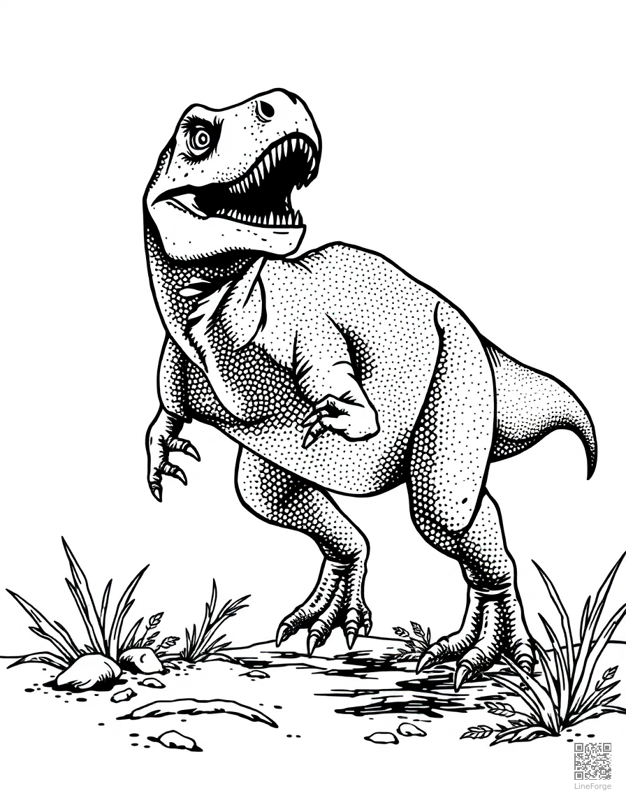 Velociraptor hunting coloring page Stipple style - free printable