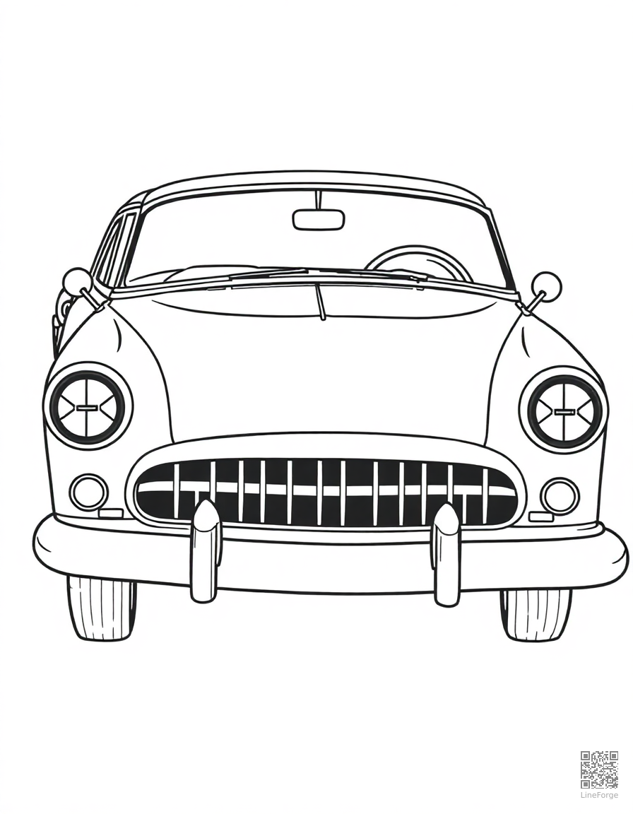 Free vintage car from the 1950s coloring page in contour style — printable line art