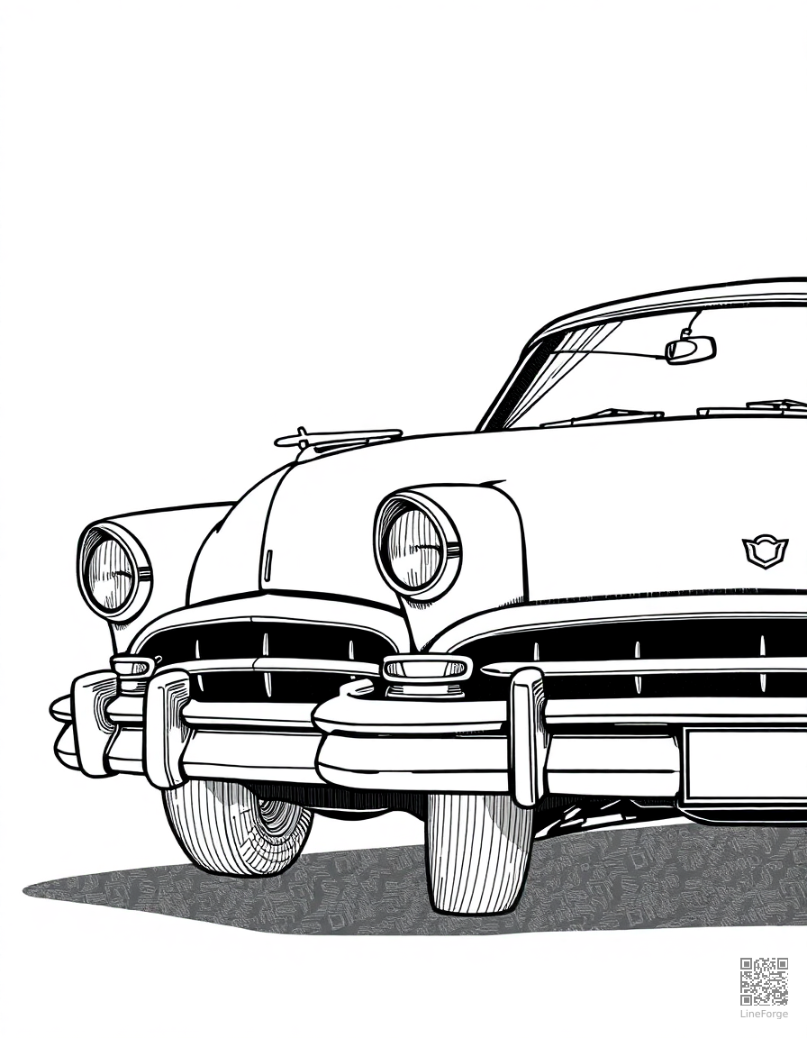 vintage car from the 1950s coloring page Crosshatch style - free printable