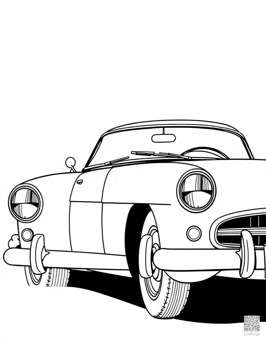 Free vintage car from the 1950s coloring page in manga style — printable line art