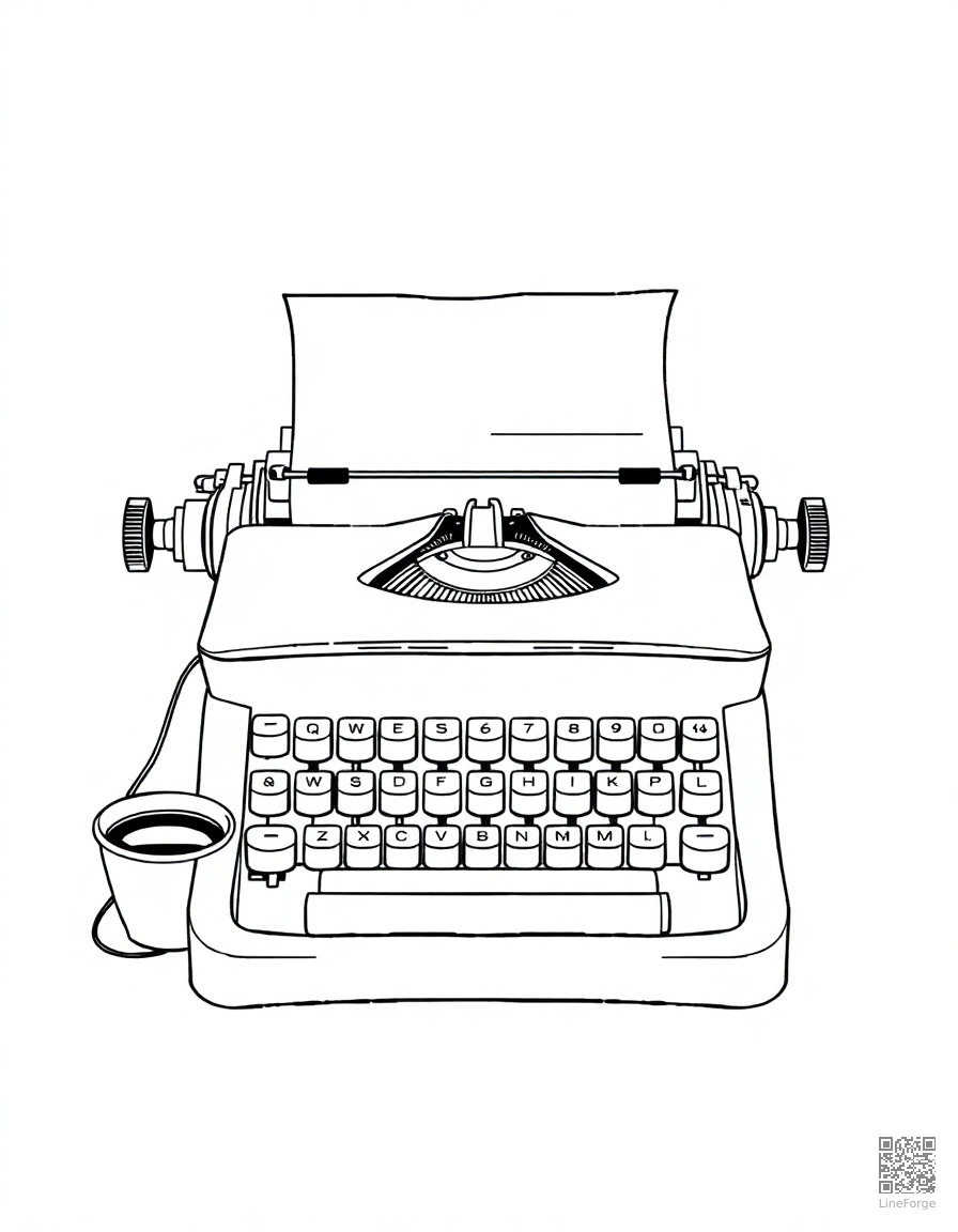 vintage typewriter with paper and coffee coloring page Manga style - free printable